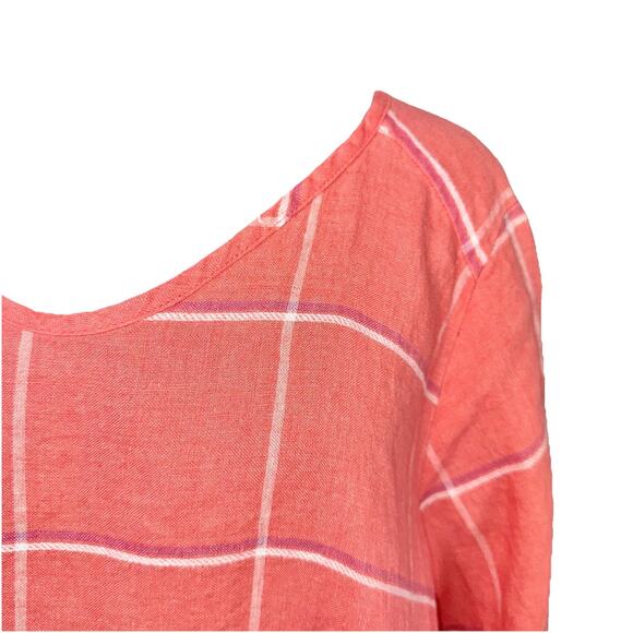 NWOT FLAX Linen 18-20 Salmon Pink Tattersall Dolman Dress Tunic Top Plaid Office - Picture 2 of 9